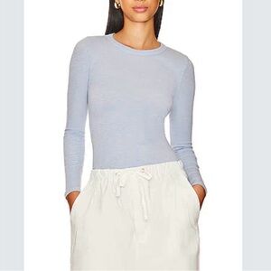 Enza Costa Cotton Blend Baby Blue Ribbed Crew Neck Pullover Top M